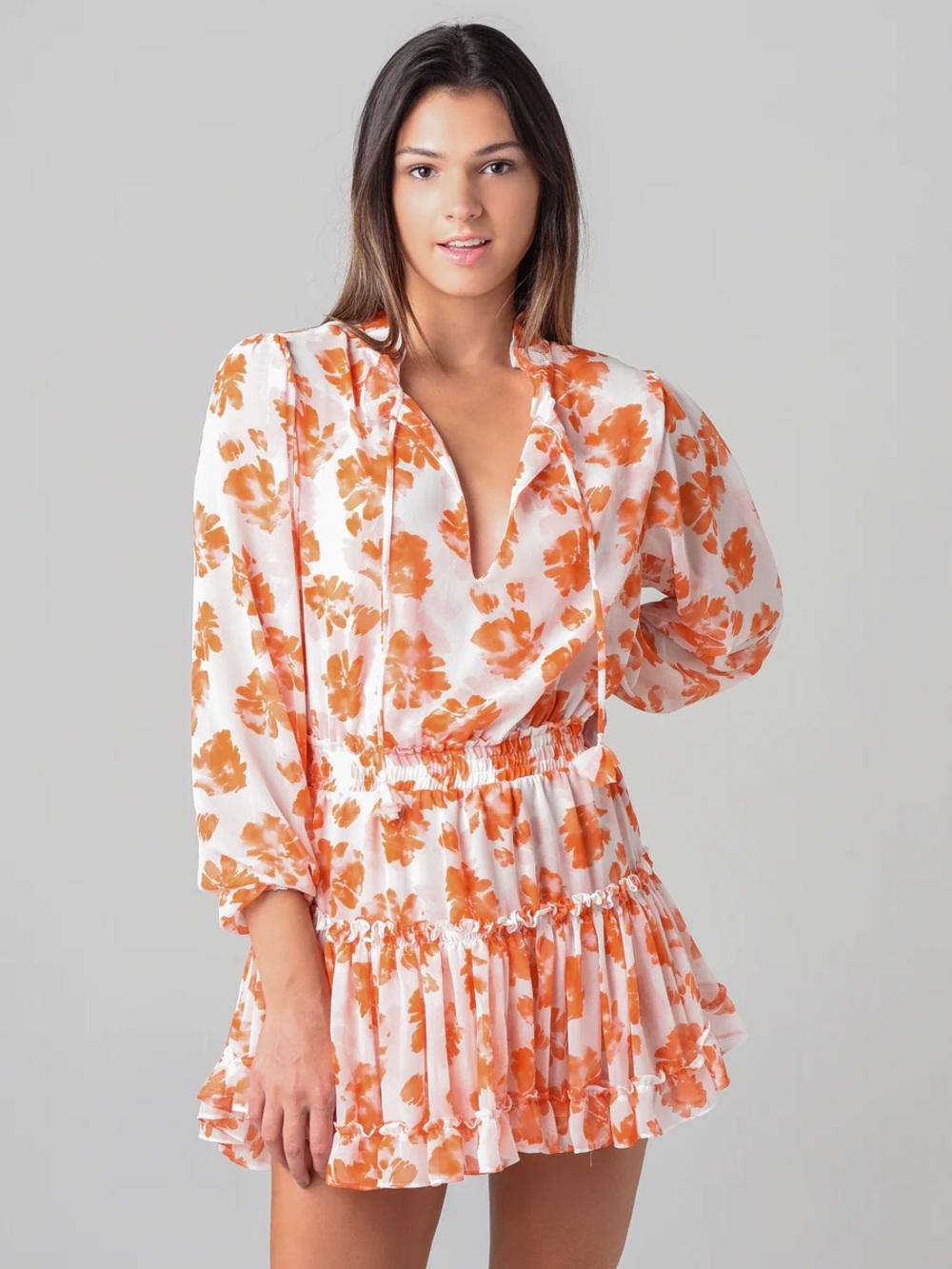MISA LOS ANGELES- Lorena Dress Orange White Size S
